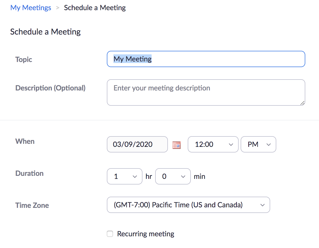 zoom new meeting