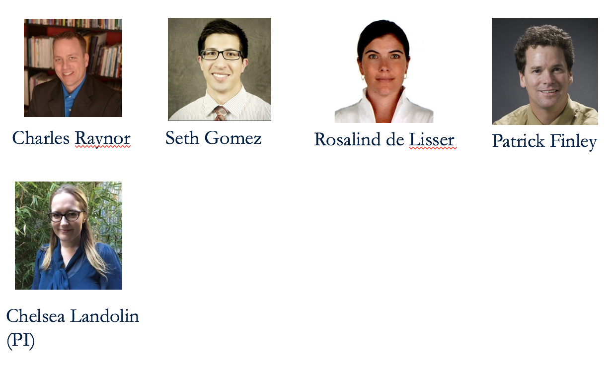 Photographs of Faculty - Charles Raynor, Seth Gomez, Rosalind De Lisser, Patrick Finley, and Chelsea Landolin (PI)